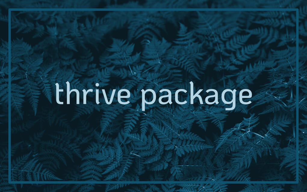 Life Coaching - Michele green ferns with the text: thrive package.